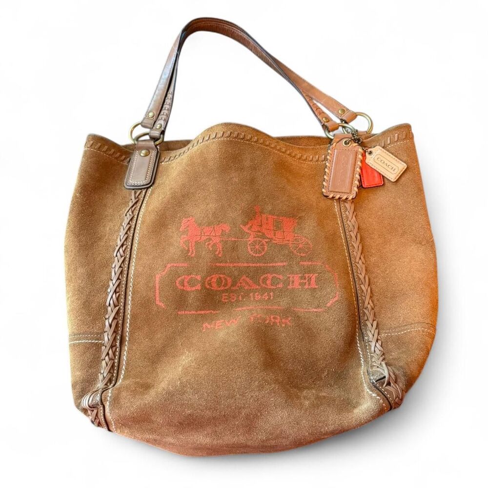 Authentic Coach Limited Edition Poppy Horse and Carriage Large Suede Tote Bag